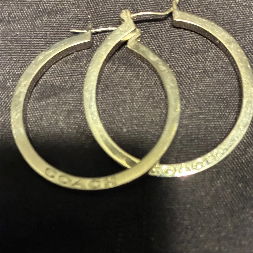 Coach Silver Hoop Earrings with Signature Engraving - Picture 1 of 1